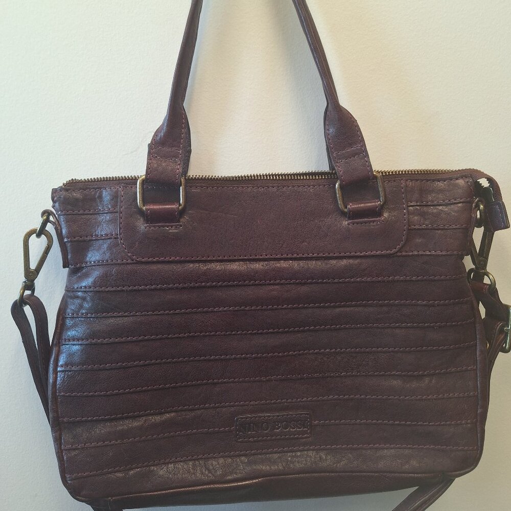 Dark Eggplant Purple Leather Nino Bossi Crossbody/Satchel NWOT